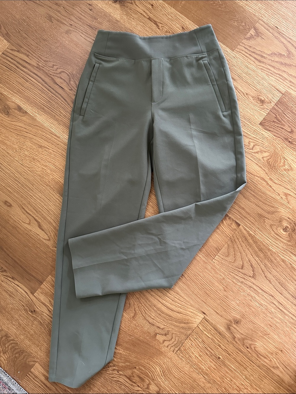Athleta Endless Pant Olive Green Stretch Tapered Dress Pants